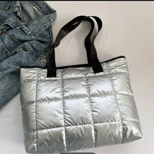 Silver Large Capacity Quilted Tote Bag